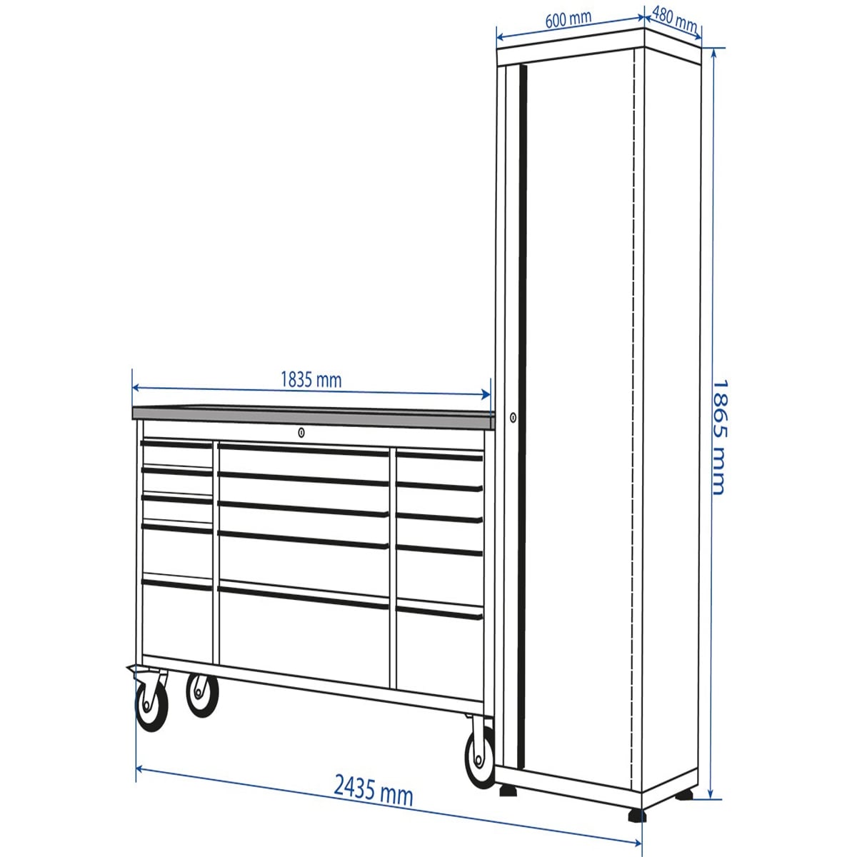 SGS 72in Stainless Steel Workbench Tool Chest and Side Cabinet